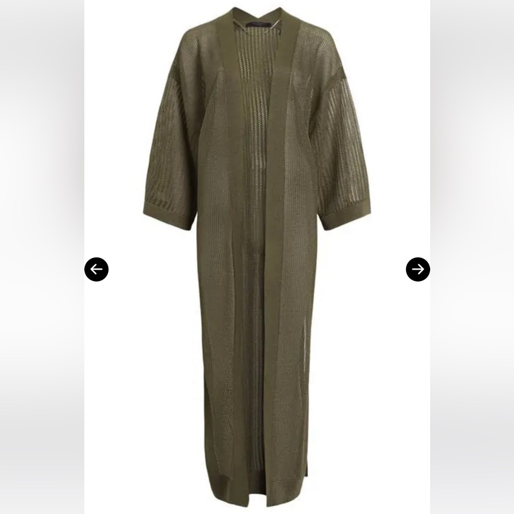 All Saints Misha Open Stitch Longline Cardigan - Khaki Green NWT